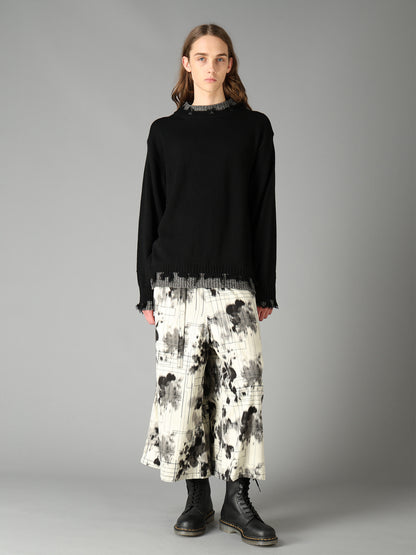 BULKY WOOL BLEND CONTRAST DAMAGED DETAIL PULLOVER