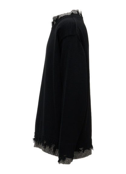 BULKY WOOL BLEND CONTRAST DAMAGED DETAIL PULLOVER