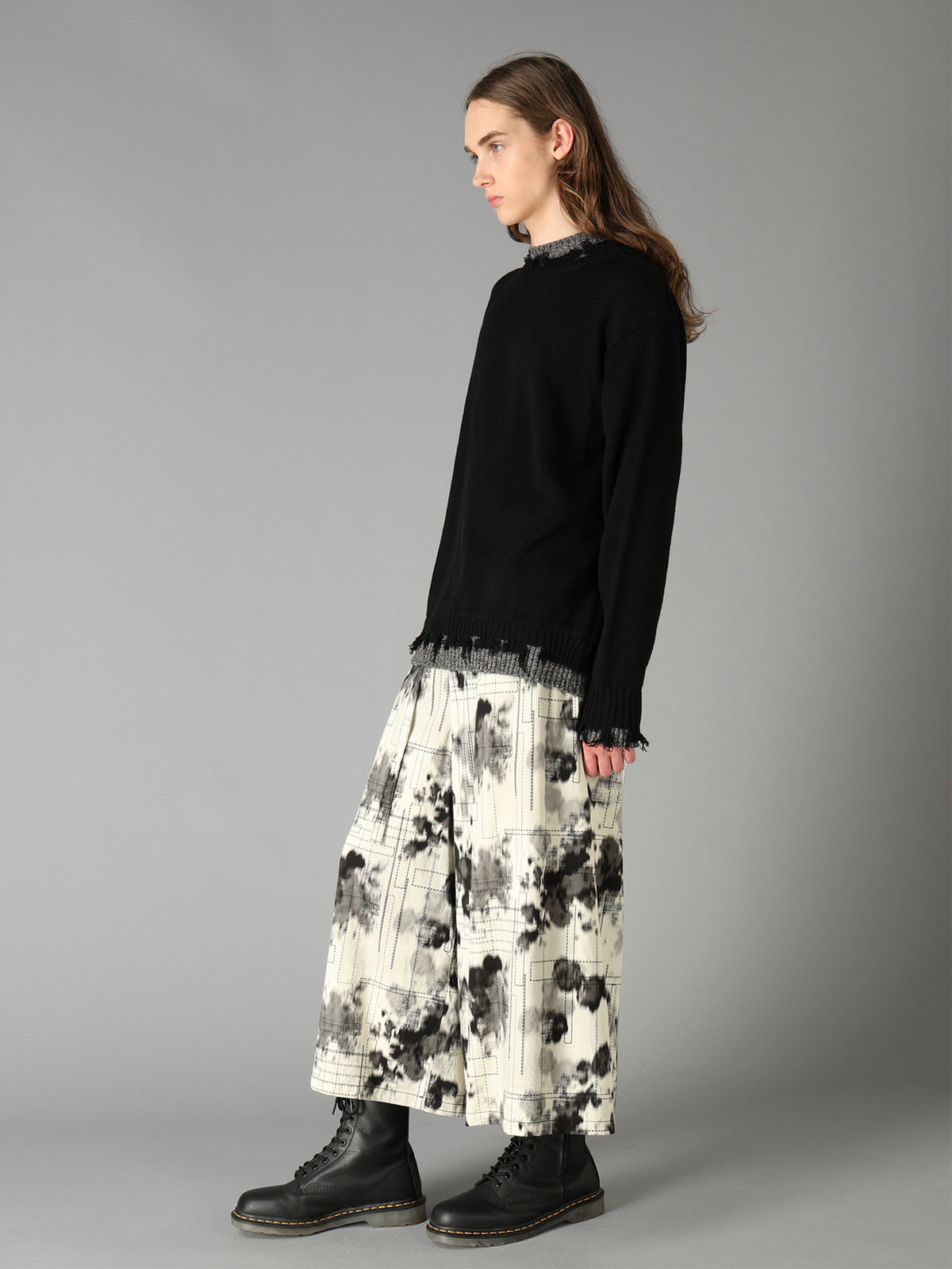 BULKY WOOL BLEND CONTRAST DAMAGED DETAIL PULLOVER