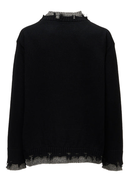 BULKY WOOL BLEND CONTRAST DAMAGED DETAIL PULLOVER