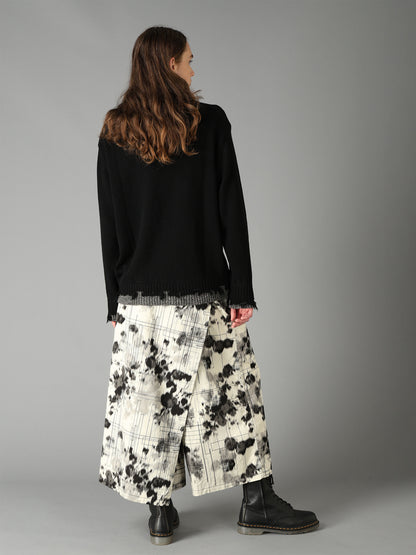 BULKY WOOL BLEND CONTRAST DAMAGED DETAIL PULLOVER