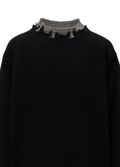 BULKY WOOL BLEND CONTRAST DAMAGED DETAIL PULLOVER