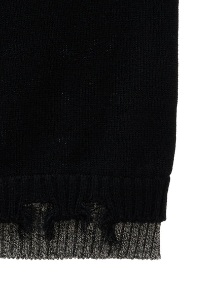 BULKY WOOL BLEND CONTRAST DAMAGED DETAIL PULLOVER