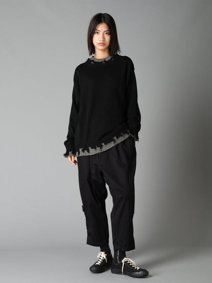 BULKY WOOL BLEND CONTRAST DAMAGED DETAIL PULLOVER
