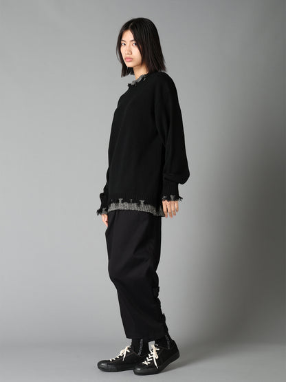 BULKY WOOL BLEND CONTRAST DAMAGED DETAIL PULLOVER