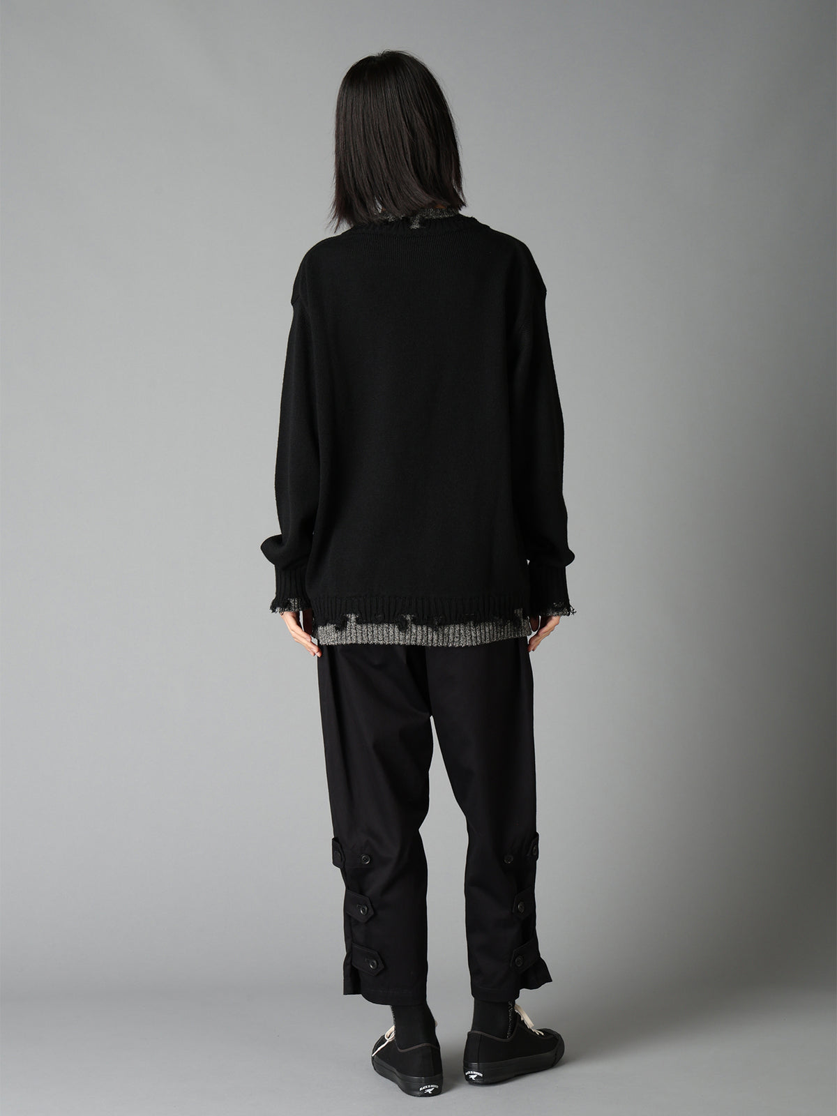 BULKY WOOL BLEND CONTRAST DAMAGED DETAIL PULLOVER
