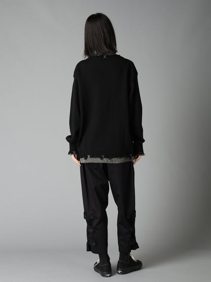 BULKY WOOL BLEND CONTRAST DAMAGED DETAIL PULLOVER