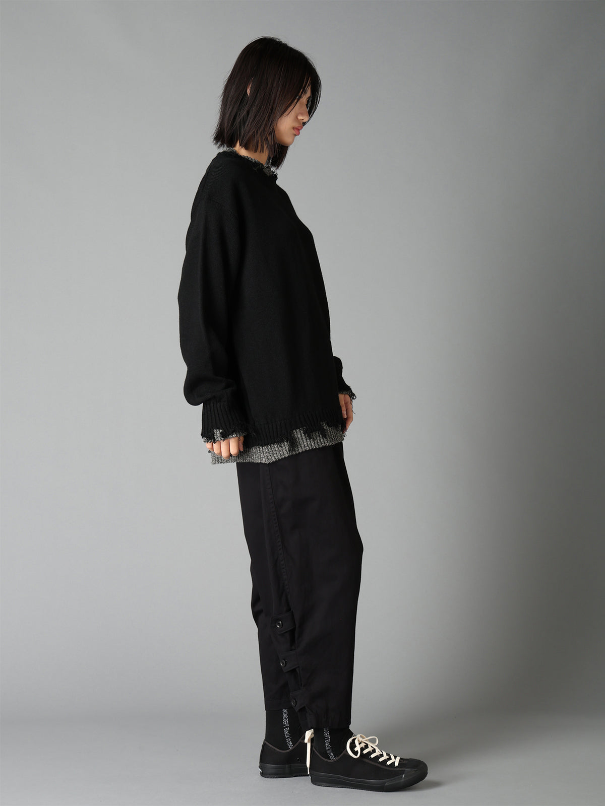 BULKY WOOL BLEND CONTRAST DAMAGED DETAIL PULLOVER