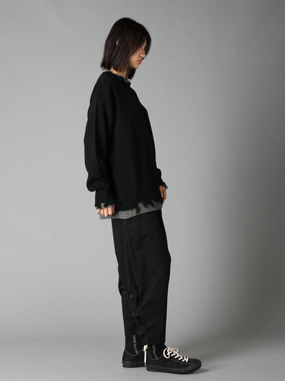 BULKY WOOL BLEND CONTRAST DAMAGED DETAIL PULLOVER