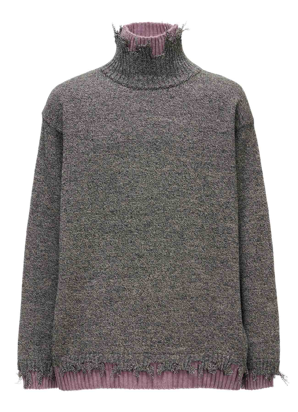 BULKY WOOL BLEND DAMAGED DETAIL TURTLE NECK PULLOVER