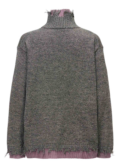 BULKY WOOL BLEND DAMAGED DETAIL TURTLE NECK PULLOVER