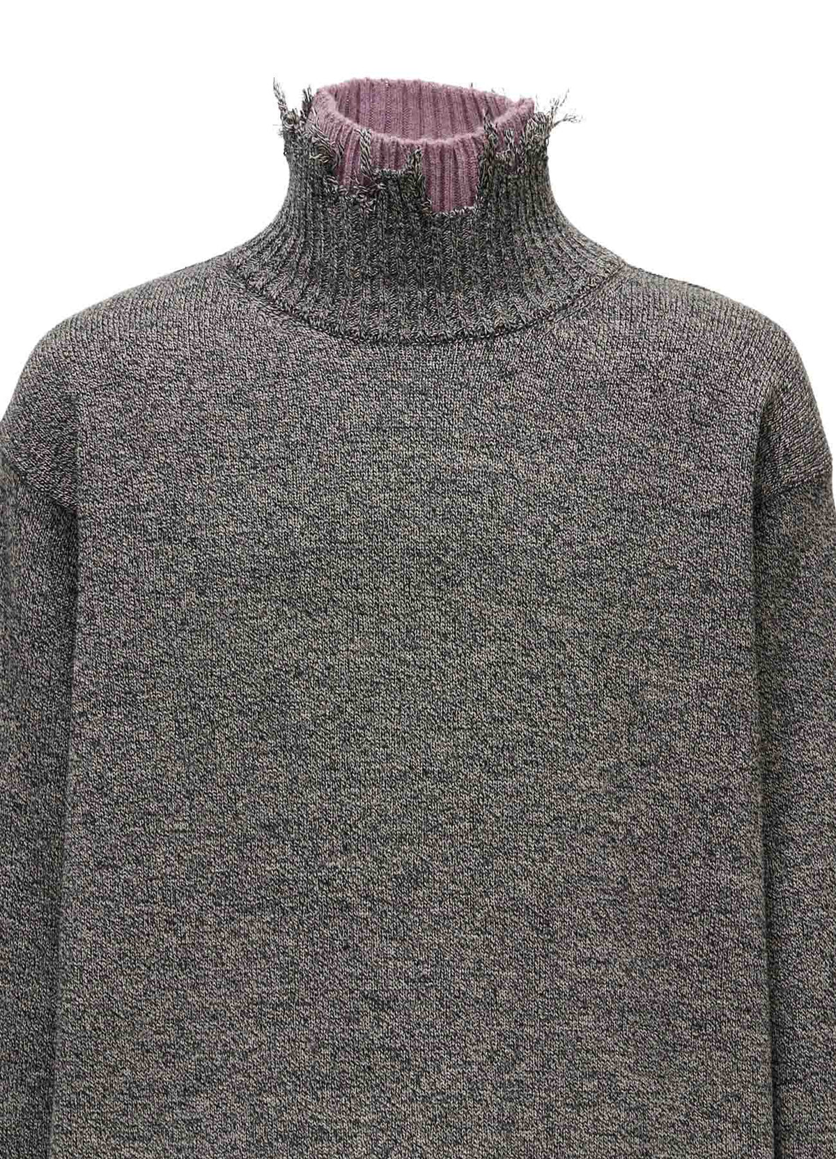 BULKY WOOL BLEND DAMAGED DETAIL TURTLE NECK PULLOVER