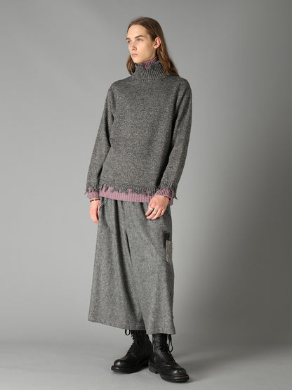 BULKY WOOL BLEND DAMAGED DETAIL TURTLE NECK PULLOVER