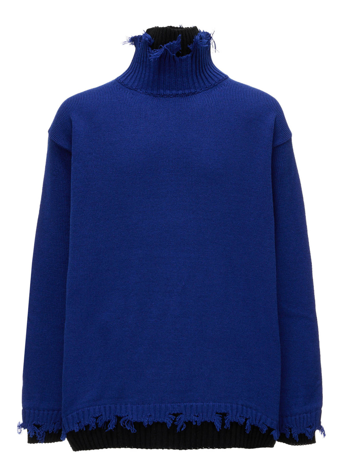 BULKY WOOL BLEND DAMAGED DETAIL TURTLE NECK PULLOVER