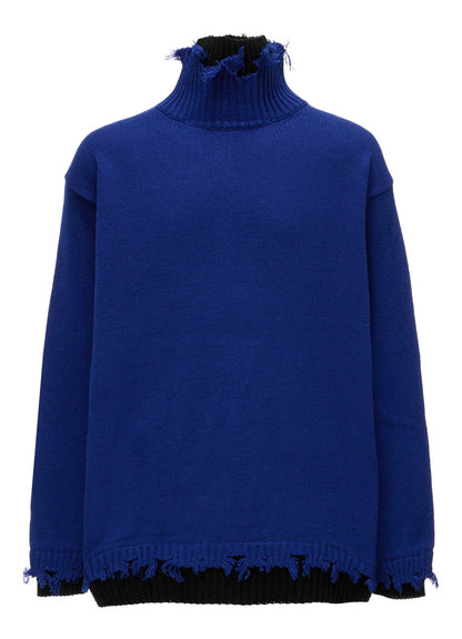 BULKY WOOL BLEND DAMAGED DETAIL TURTLE NECK PULLOVER