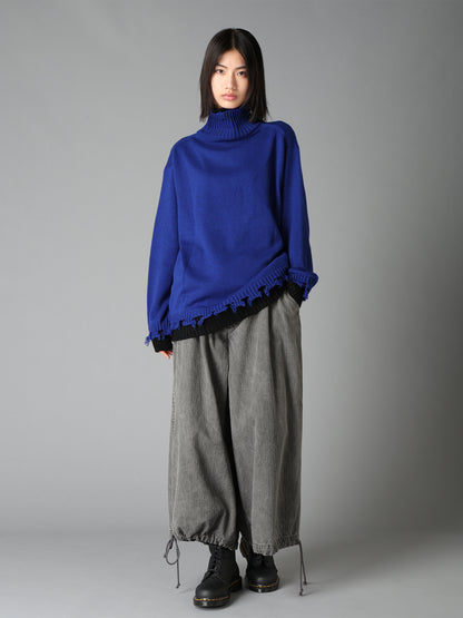 BULKY WOOL BLEND DAMAGED DETAIL TURTLE NECK PULLOVER