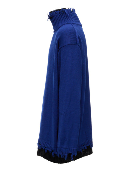 BULKY WOOL BLEND DAMAGED DETAIL TURTLE NECK PULLOVER