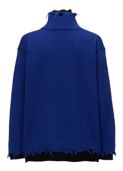 BULKY WOOL BLEND DAMAGED DETAIL TURTLE NECK PULLOVER
