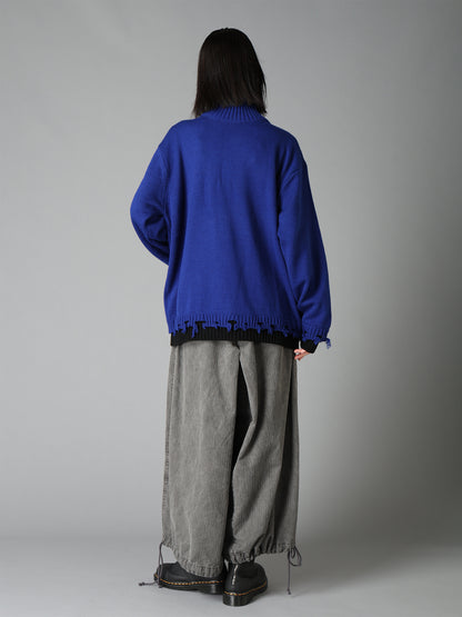 BULKY WOOL BLEND DAMAGED DETAIL TURTLE NECK PULLOVER