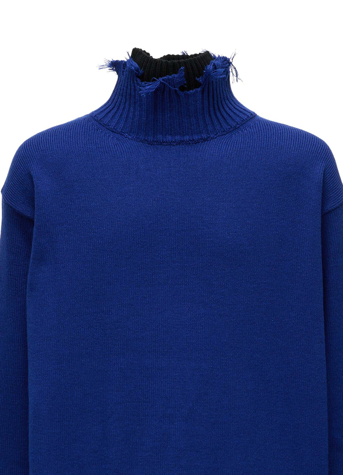 BULKY WOOL BLEND DAMAGED DETAIL TURTLE NECK PULLOVER