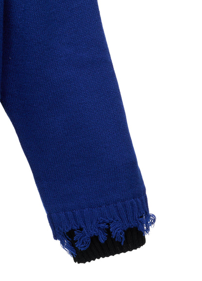 BULKY WOOL BLEND DAMAGED DETAIL TURTLE NECK PULLOVER