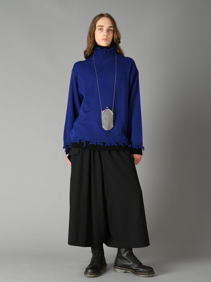 BULKY WOOL BLEND DAMAGED DETAIL TURTLE NECK PULLOVER