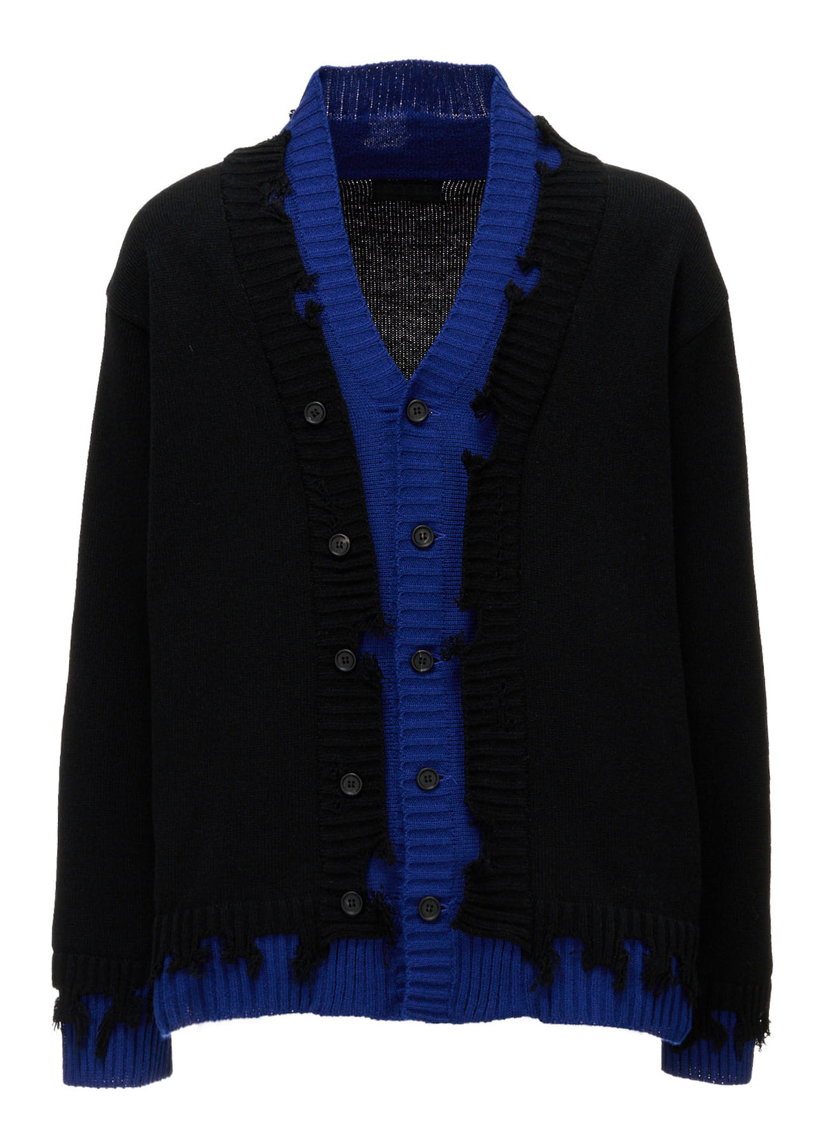 BULKY WOOL BLEND CONTRAST DAMAGED DETAIL CARDIGAN