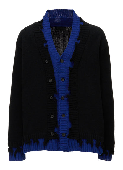 BULKY WOOL BLEND CONTRAST DAMAGED DETAIL CARDIGAN