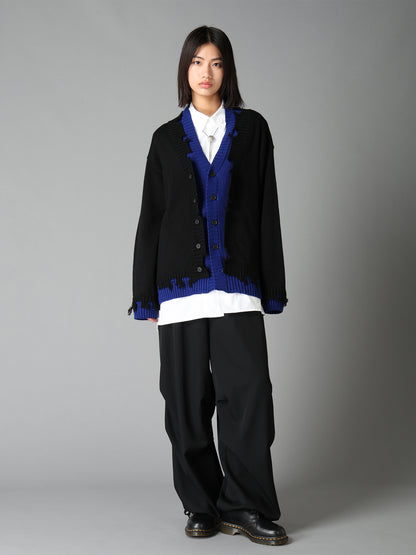 BULKY WOOL BLEND CONTRAST DAMAGED DETAIL CARDIGAN