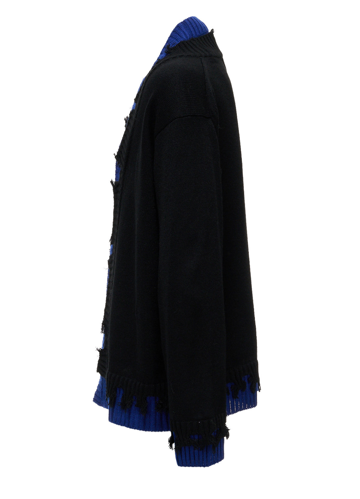 BULKY WOOL BLEND CONTRAST DAMAGED DETAIL CARDIGAN