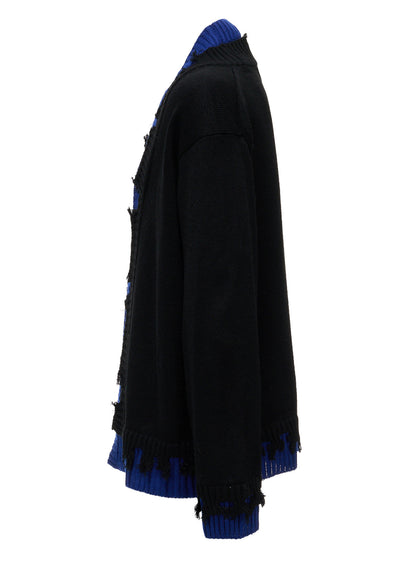 BULKY WOOL BLEND CONTRAST DAMAGED DETAIL CARDIGAN