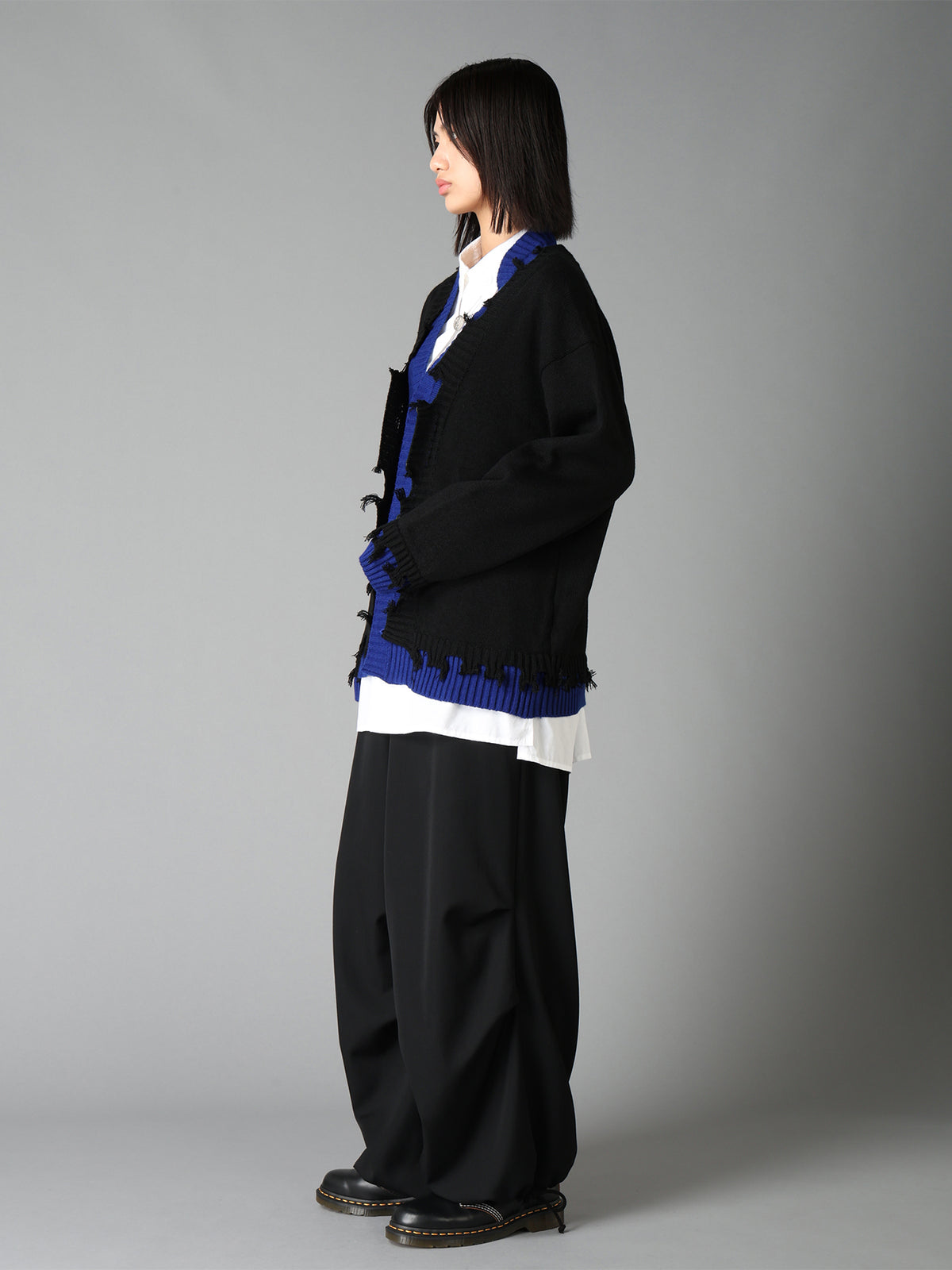 BULKY WOOL BLEND CONTRAST DAMAGED DETAIL CARDIGAN