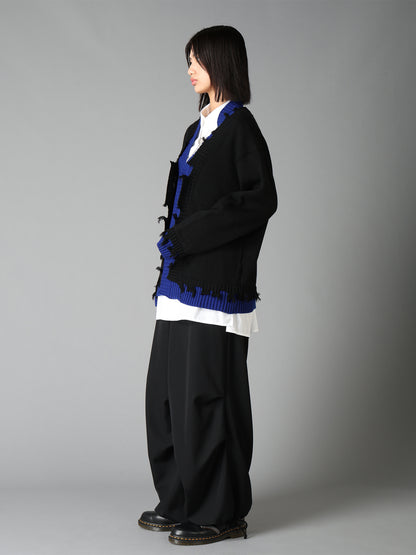 BULKY WOOL BLEND CONTRAST DAMAGED DETAIL CARDIGAN