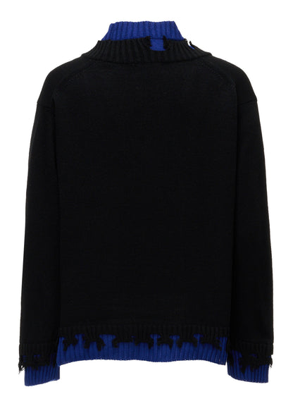 BULKY WOOL BLEND CONTRAST DAMAGED DETAIL CARDIGAN