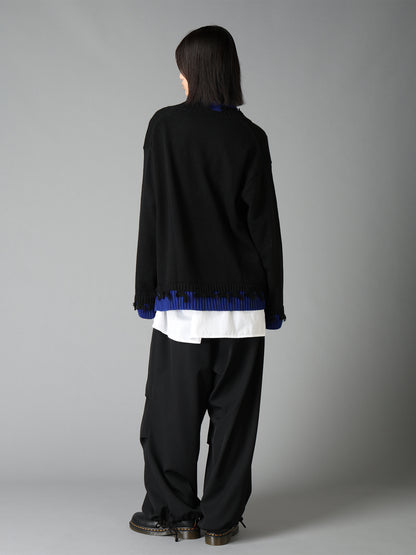 BULKY WOOL BLEND CONTRAST DAMAGED DETAIL CARDIGAN