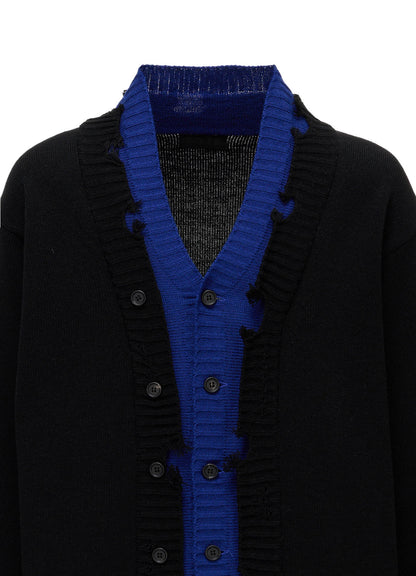 BULKY WOOL BLEND CONTRAST DAMAGED DETAIL CARDIGAN