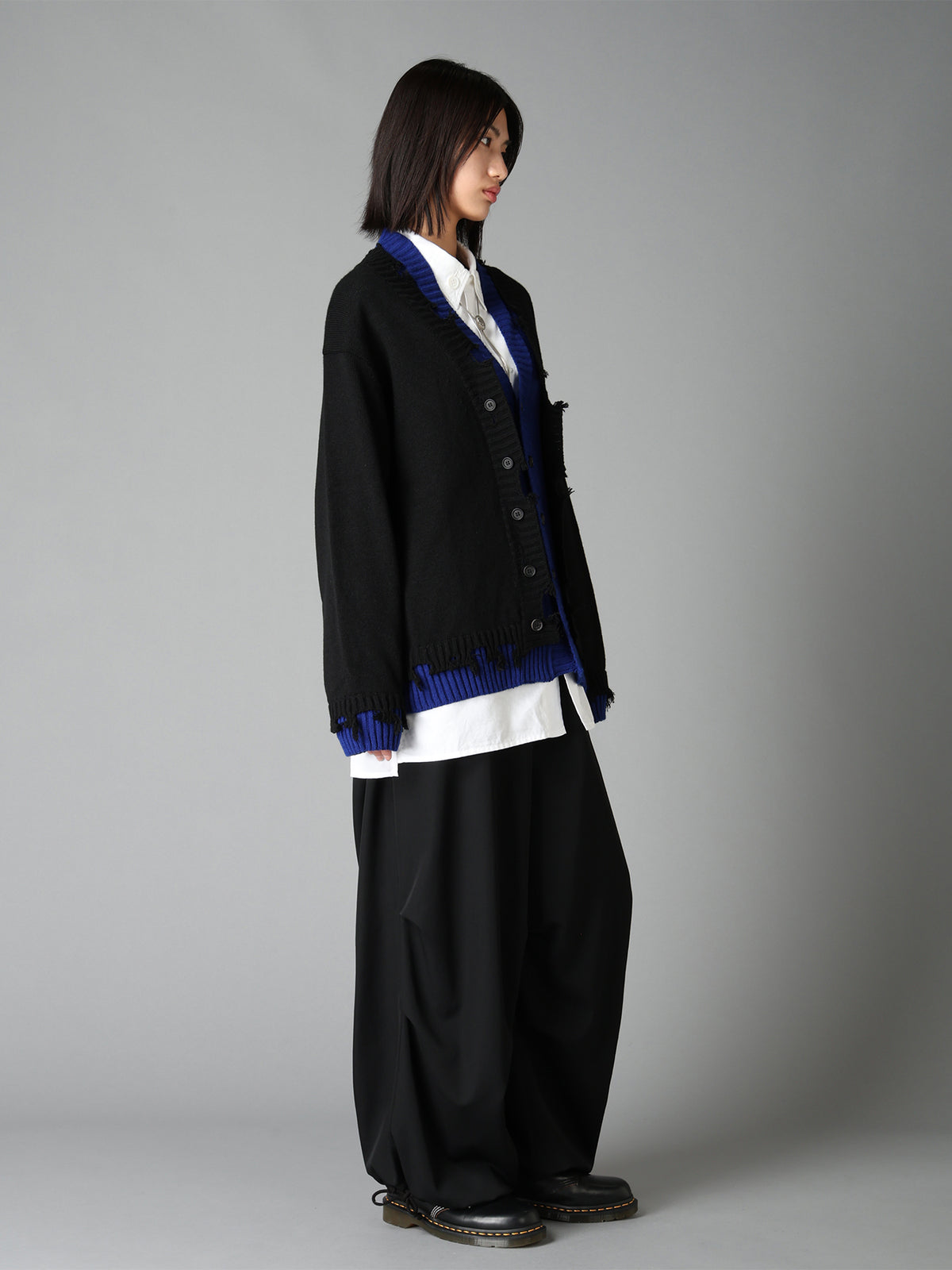BULKY WOOL BLEND CONTRAST DAMAGED DETAIL CARDIGAN