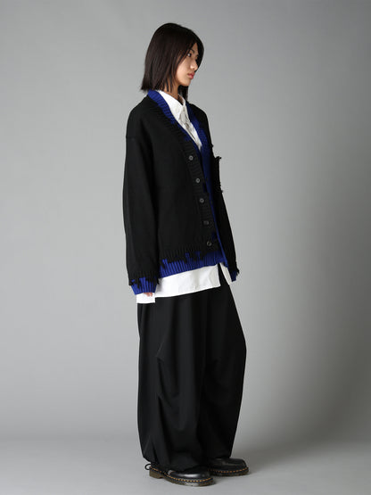 BULKY WOOL BLEND CONTRAST DAMAGED DETAIL CARDIGAN