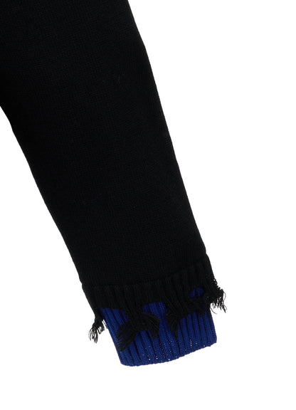 BULKY WOOL BLEND CONTRAST DAMAGED DETAIL CARDIGAN