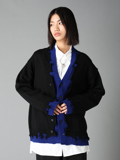 BULKY WOOL BLEND CONTRAST DAMAGED DETAIL CARDIGAN