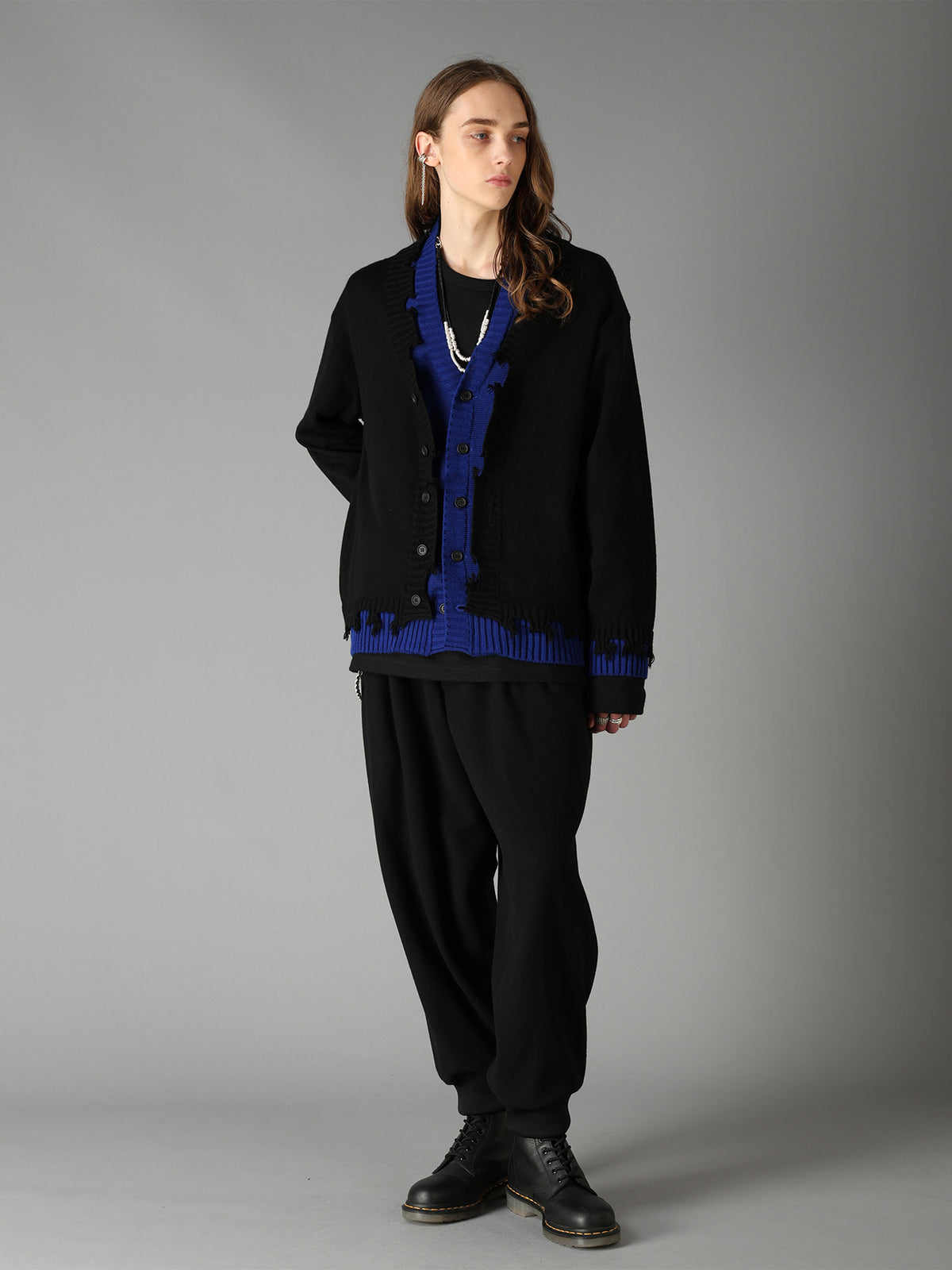 BULKY WOOL BLEND CONTRAST DAMAGED DETAIL CARDIGAN