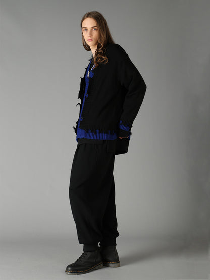 BULKY WOOL BLEND CONTRAST DAMAGED DETAIL CARDIGAN