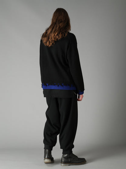 BULKY WOOL BLEND CONTRAST DAMAGED DETAIL CARDIGAN
