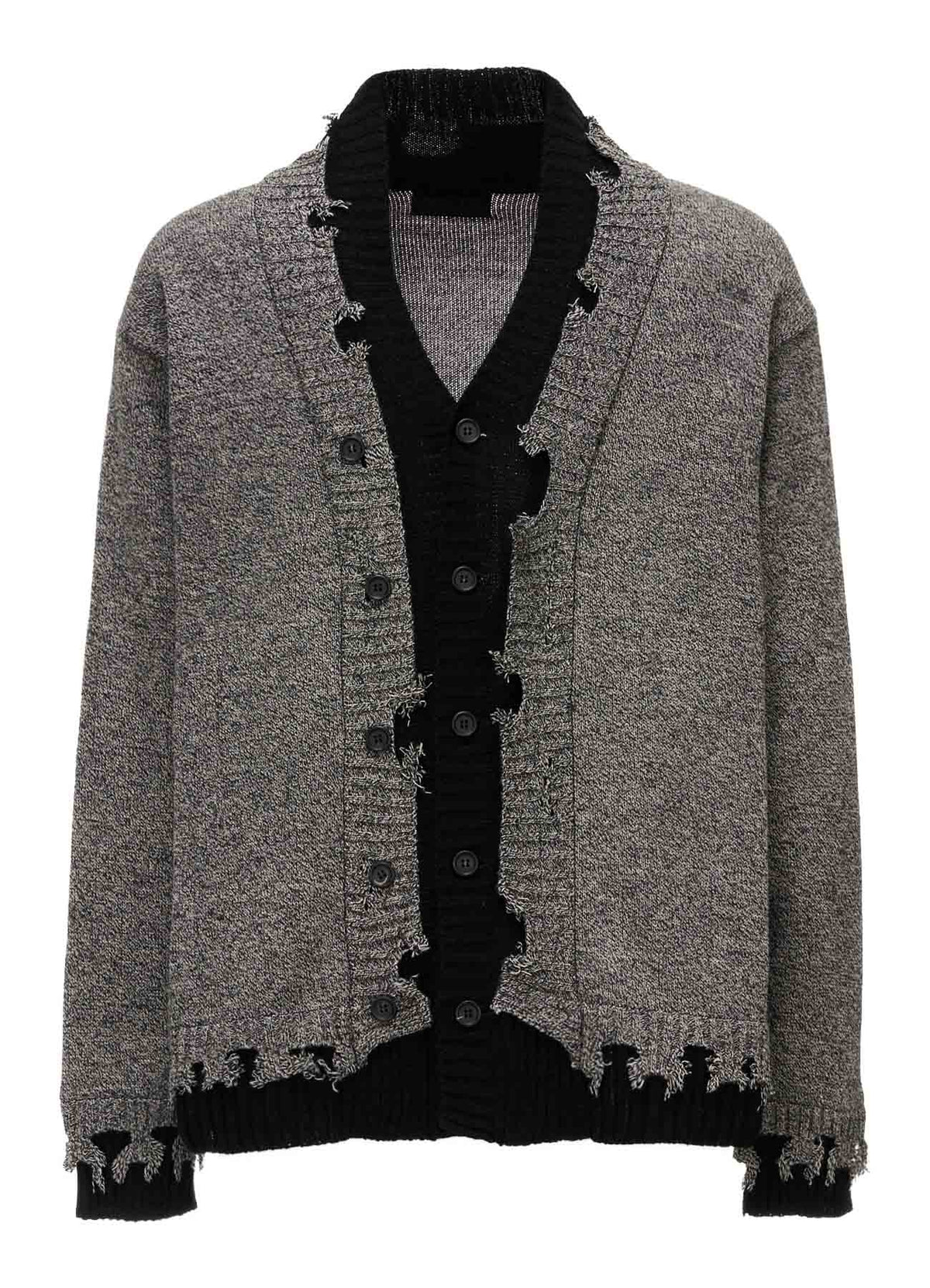 BULKY WOOL BLEND CONTRAST DAMAGED DETAIL CARDIGAN