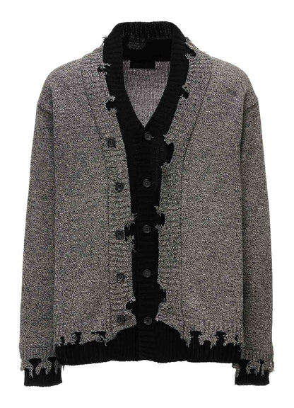 BULKY WOOL BLEND CONTRAST DAMAGED DETAIL CARDIGAN