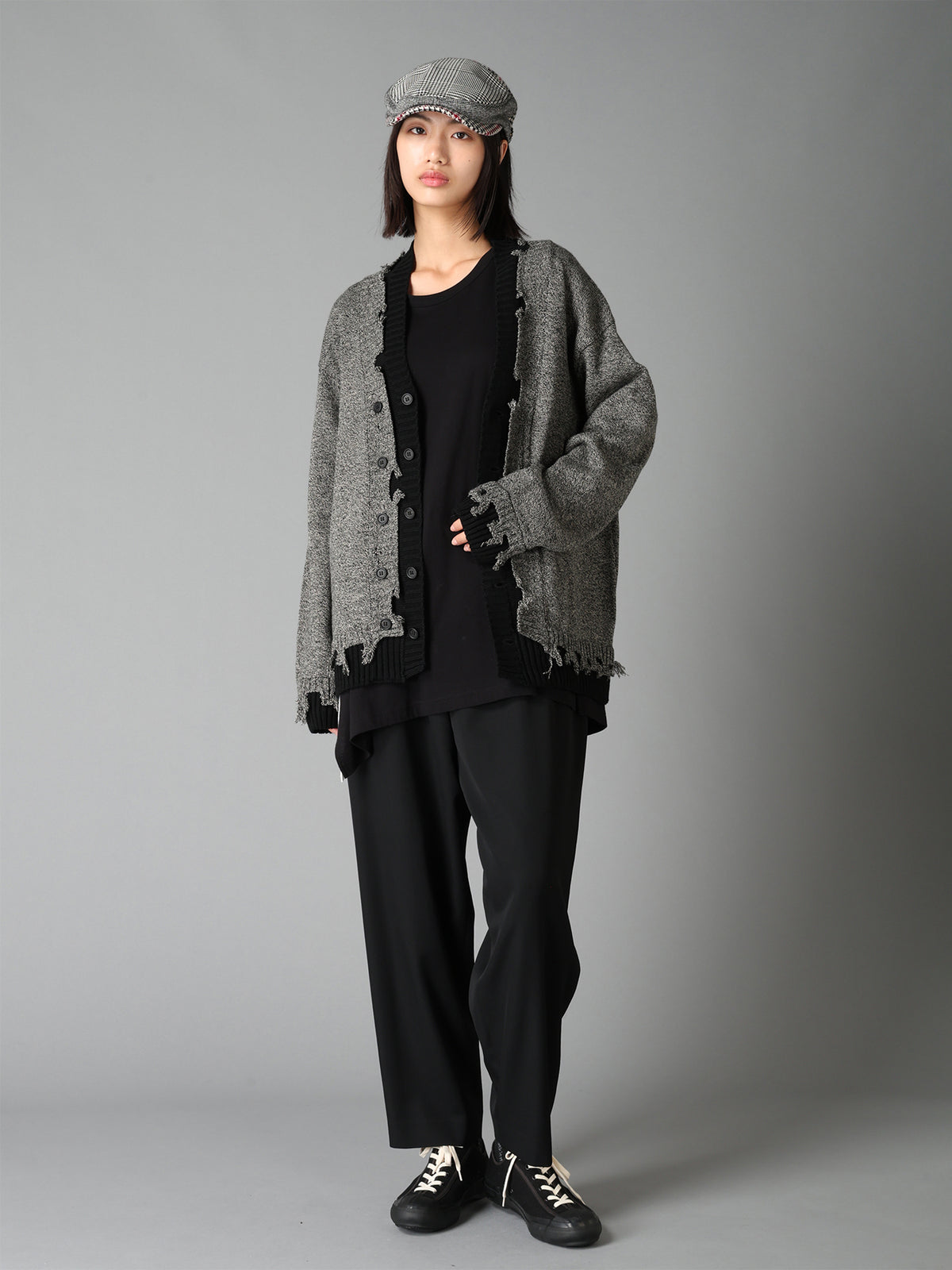 BULKY WOOL BLEND CONTRAST DAMAGED DETAIL CARDIGAN