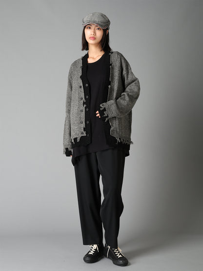 BULKY WOOL BLEND CONTRAST DAMAGED DETAIL CARDIGAN