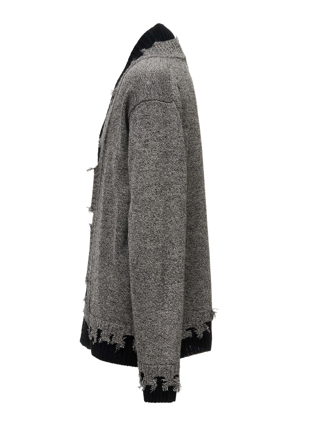 BULKY WOOL BLEND CONTRAST DAMAGED DETAIL CARDIGAN