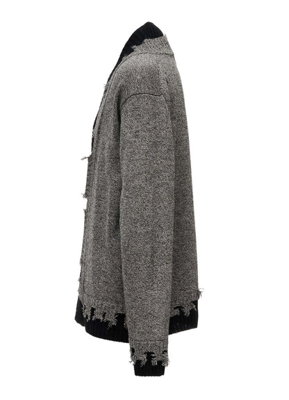 BULKY WOOL BLEND CONTRAST DAMAGED DETAIL CARDIGAN