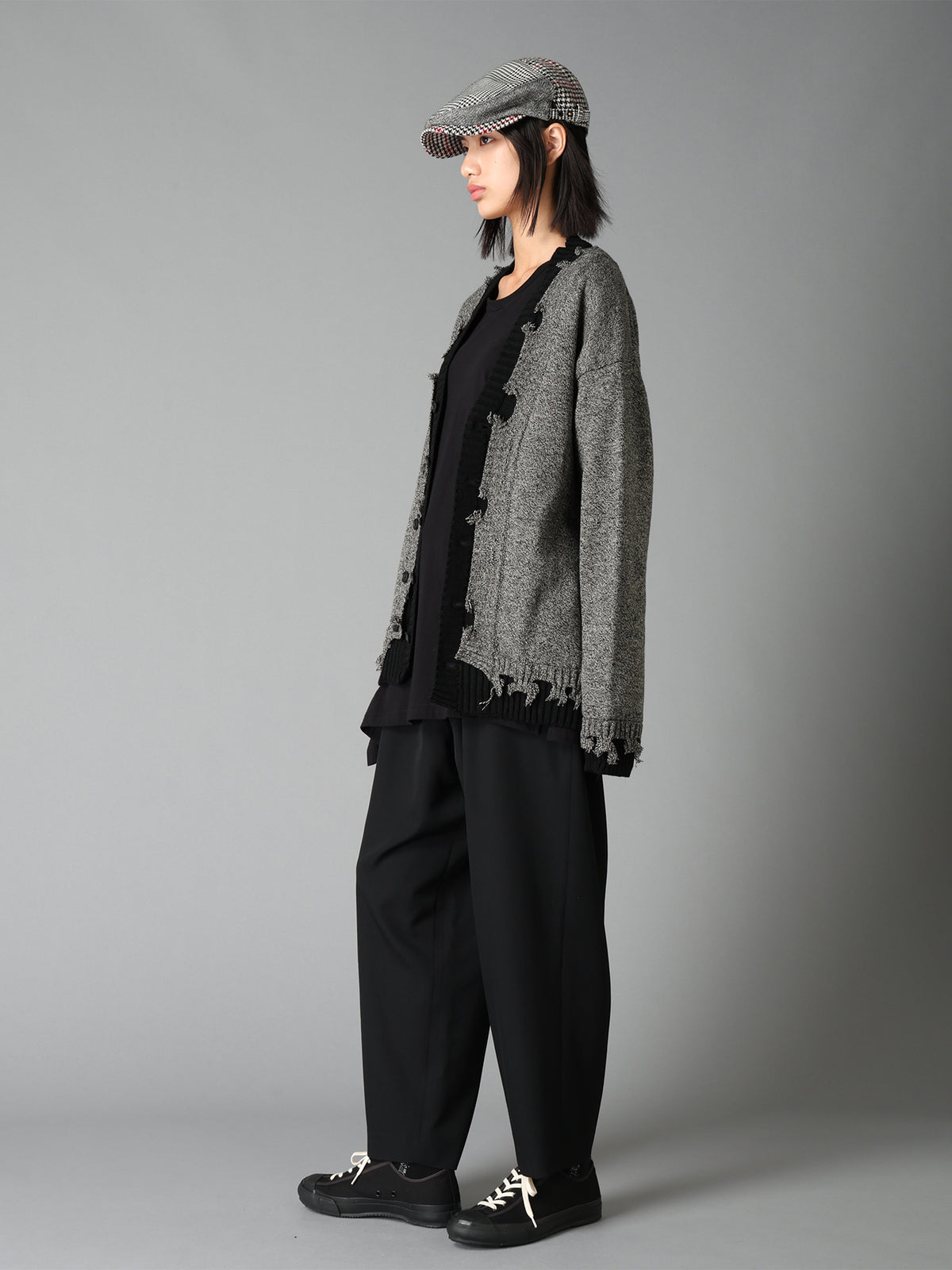 BULKY WOOL BLEND CONTRAST DAMAGED DETAIL CARDIGAN